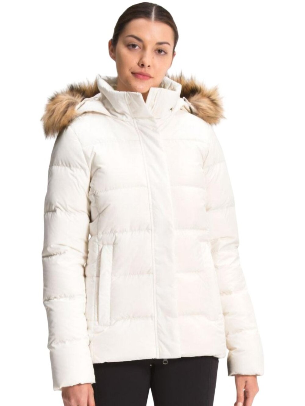 The North Face Gotham Down Puffer Jacket 550 Vintage White Faux Fur Size XS